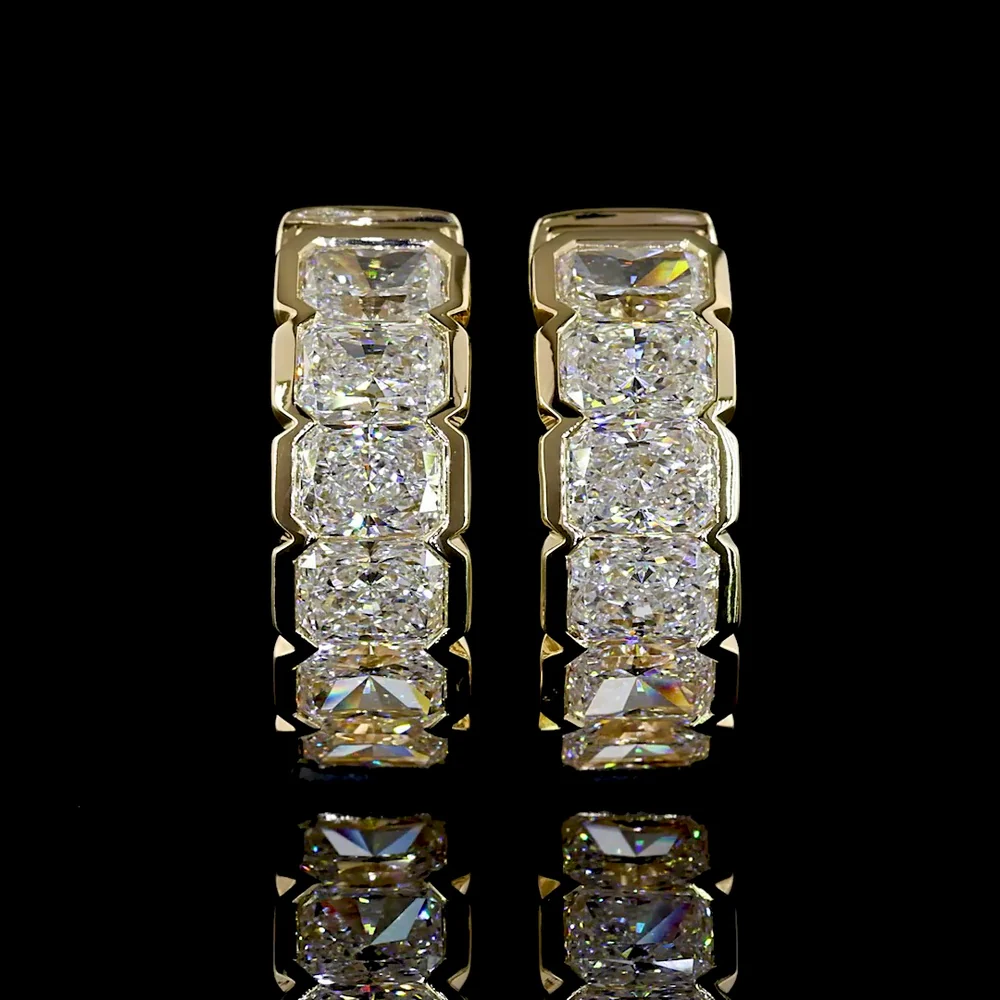 14K Yellow Gold Radiant Cut Huggie Earrings with Half Bezel Set Lab Diamonds - 2.10 Carat Total Weight - Covaloro Fine Jewelry - Image 2