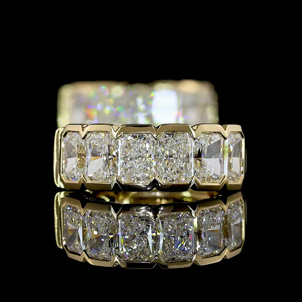 14K Yellow Gold Radiant Cut Huggie Earrings with Half Bezel Set Lab Diamonds - 2.10 Carat Total Weight - Covaloro Fine Jewelry - Image 4