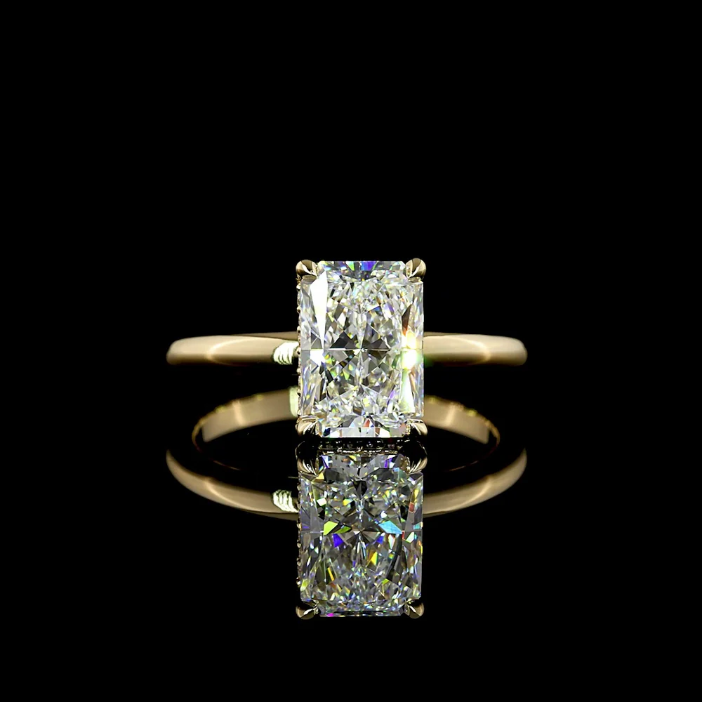 14K Yellow Gold Radiant Cut Lab Diamond Hidden Halo Ring - 2.01 Carat Center with 0.10 Carat Accent Diamonds - IGI Certified E VVS2 - Covaloro Fine Jewelry