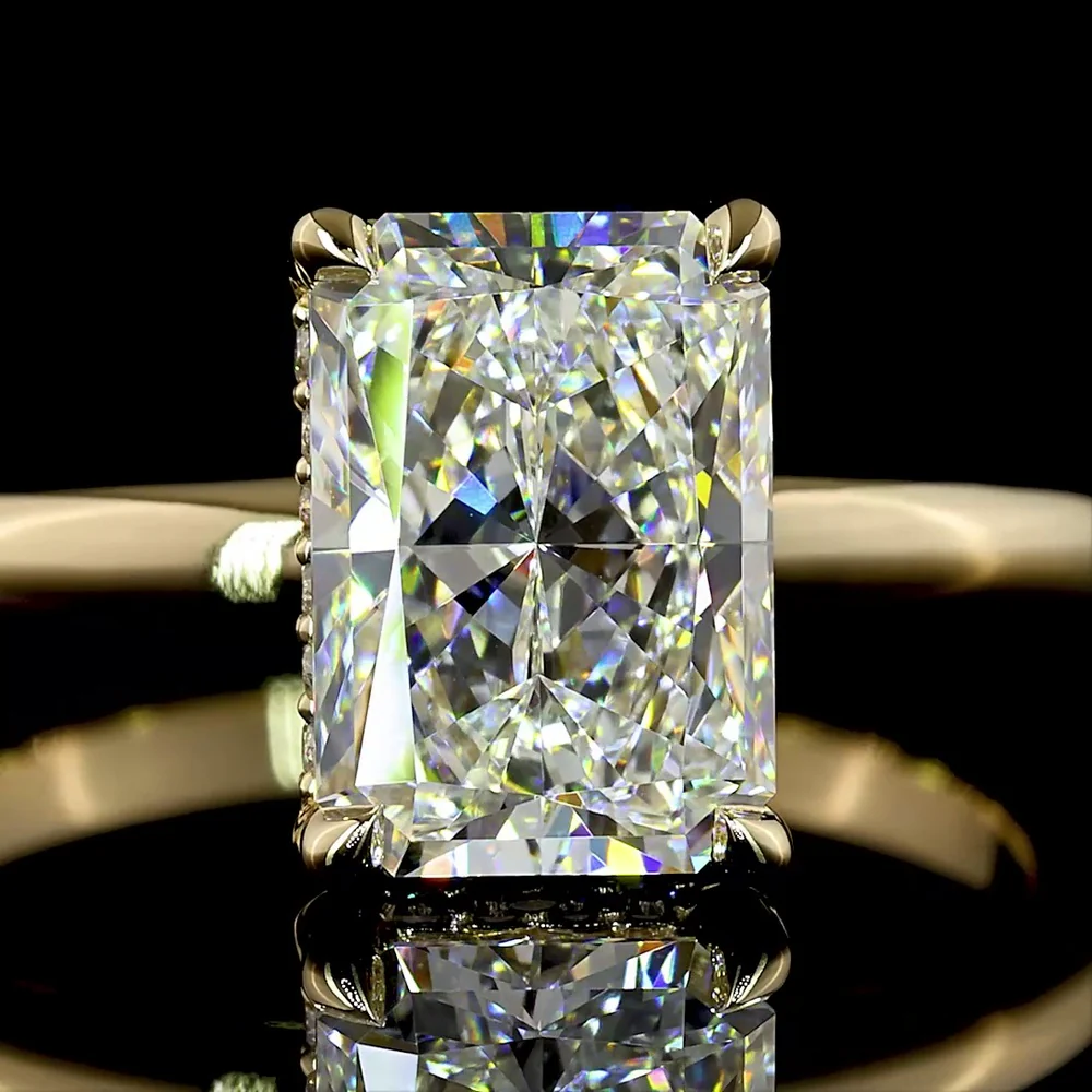14K Yellow Gold Radiant Cut Lab Diamond Hidden Halo Ring - 2.01 Carat Center with 0.10 Carat Accent Diamonds - IGI Certified E VVS2 - Covaloro Fine Jewelry - Image 2