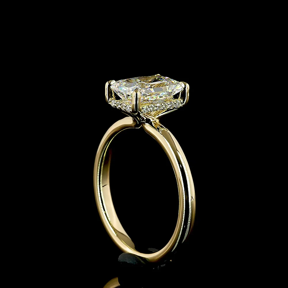 14K Yellow Gold Radiant Cut Lab Diamond Hidden Halo Ring - 2.01 Carat Center with 0.10 Carat Accent Diamonds - IGI Certified E VVS2 - Covaloro Fine Jewelry - Image 3