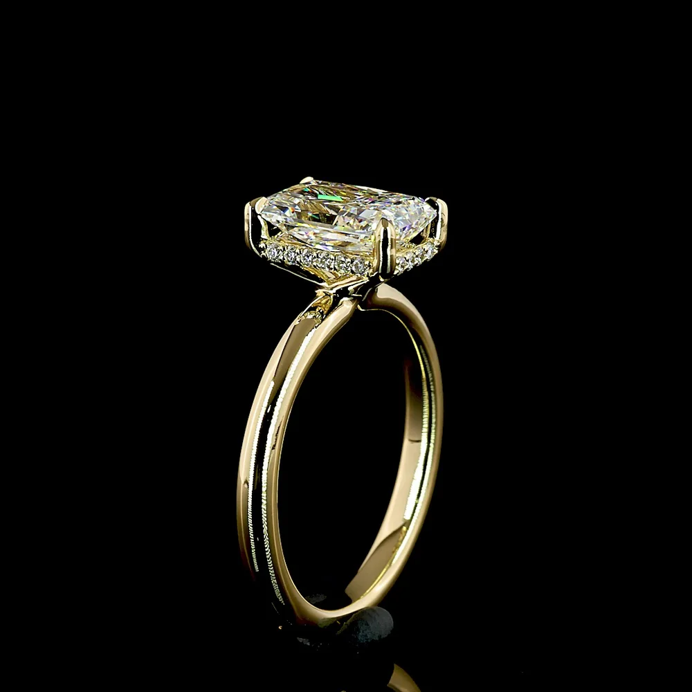 14K Yellow Gold Radiant Cut Lab Diamond Hidden Halo Ring - 2.01 Carat Center with 0.10 Carat Accent Diamonds - IGI Certified E VVS2 - Covaloro Fine Jewelry - Image 4