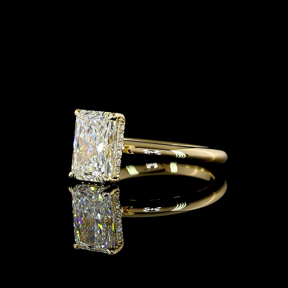 14K Yellow Gold Radiant Cut Lab Diamond Hidden Halo Ring with IGI Certified E VVS2 Center - 2.17 Carat Total Diamond Weight - Covaloro Fine Jewelry - Image 3
