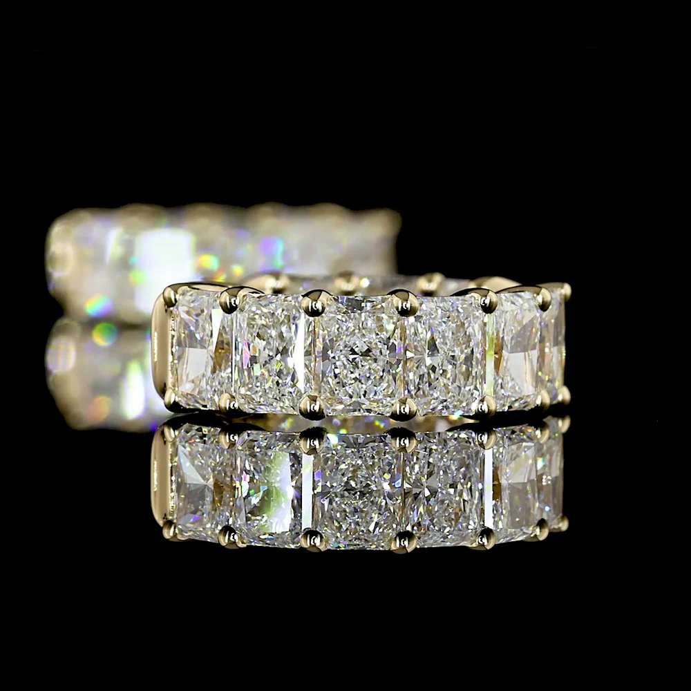 14K Yellow Gold Radiant Cut Lab Diamond Huggie Earrings - 3.03 Carats Total Diamond Weight, E-F VS Clarity, 18 Stones Total - Covaloro Fine Jewelry - Image 4