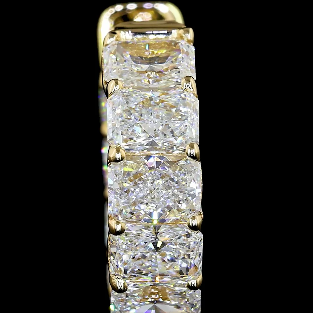 14K Yellow Gold Radiant Cut Lab Diamond Huggie Earrings - 6.68 Carat Total Weight, E-F VS2 Clarity - Covaloro Fine Jewelry - Image 2