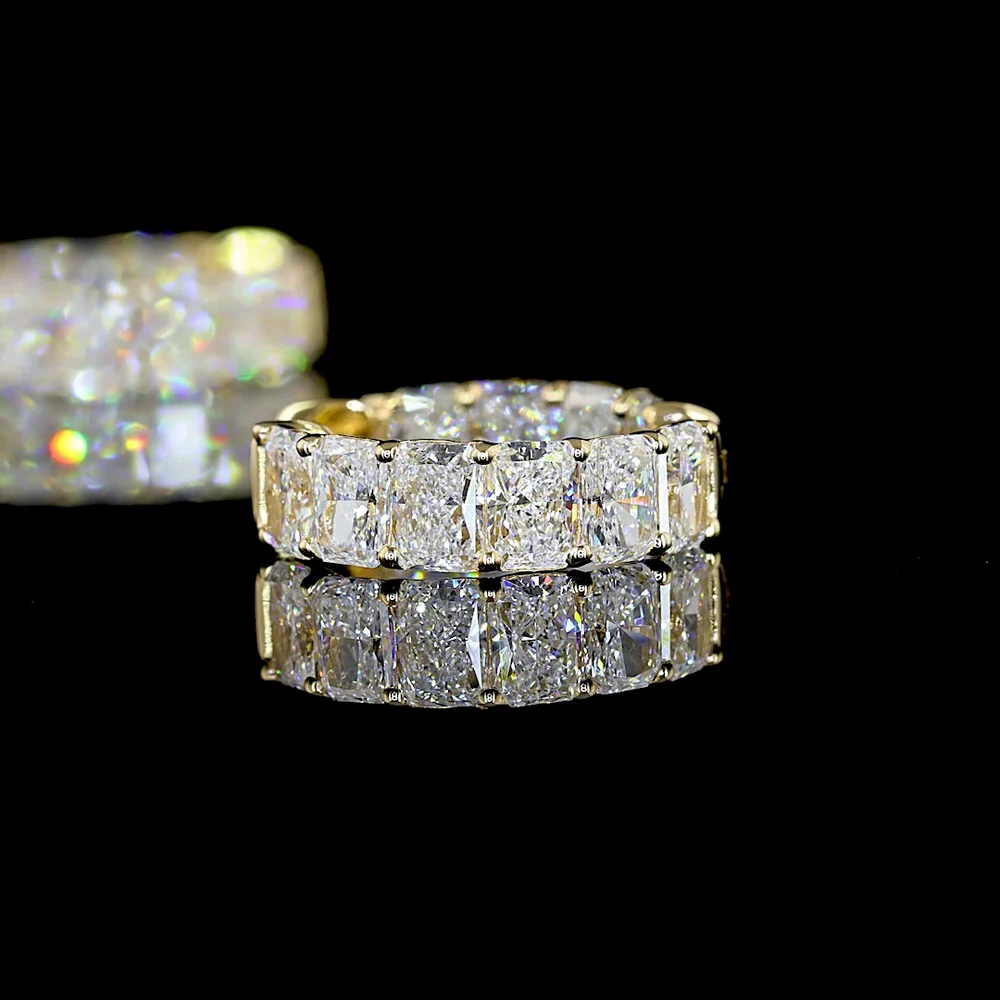 14K Yellow Gold Radiant Cut Lab Diamond Huggie Earrings - 6.68 Carat Total Weight, E-F VS2 Clarity - Covaloro Fine Jewelry - Image 4