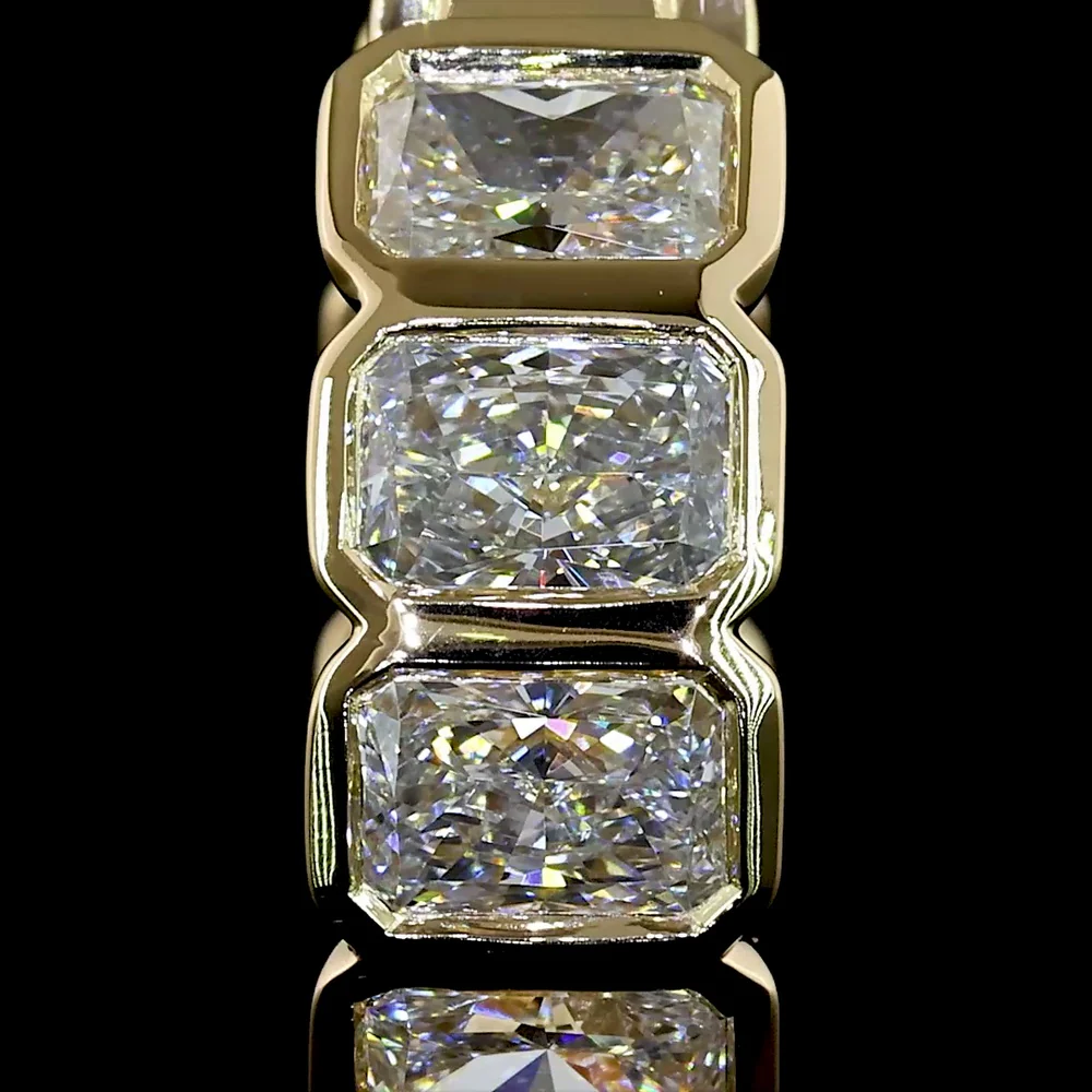 14K Yellow Gold Radiant Cut Lab Diamond Huggie Earrings with Bezel Setting - 3.04 Carats Total Diamond Weight - Covaloro Fine Jewelry - Image 3