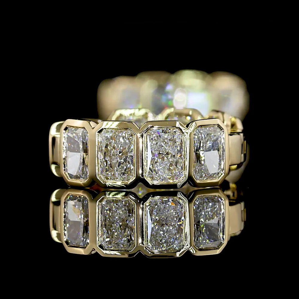14K Yellow Gold Radiant Cut Lab Diamond Huggie Earrings with Bezel Setting - 3.04 Carats Total Diamond Weight - Covaloro Fine Jewelry - Image 4