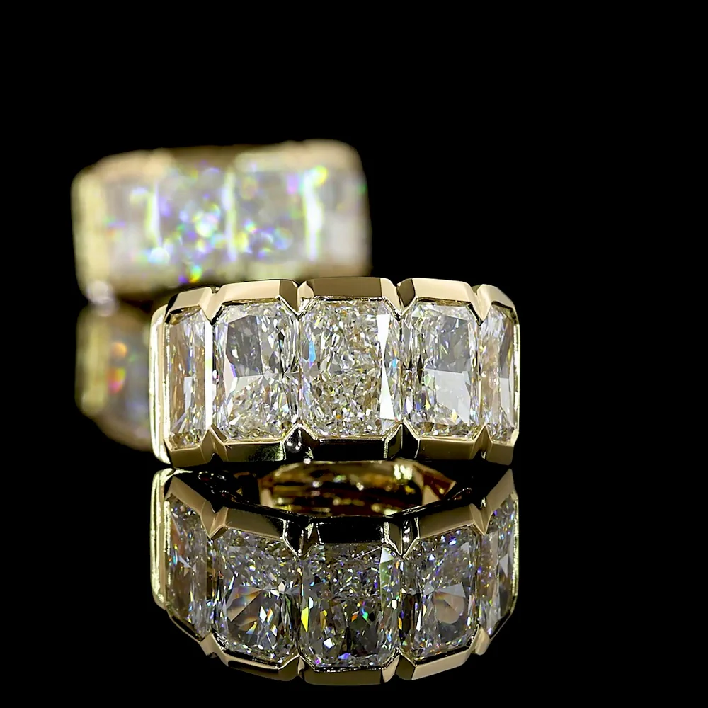 14K Yellow Gold Radiant Cut Lab Diamond Huggie Earrings with Half Bezel Setting - 5.20 Carats Total Diamond Weight - Covaloro Fine Jewelry - Image 4