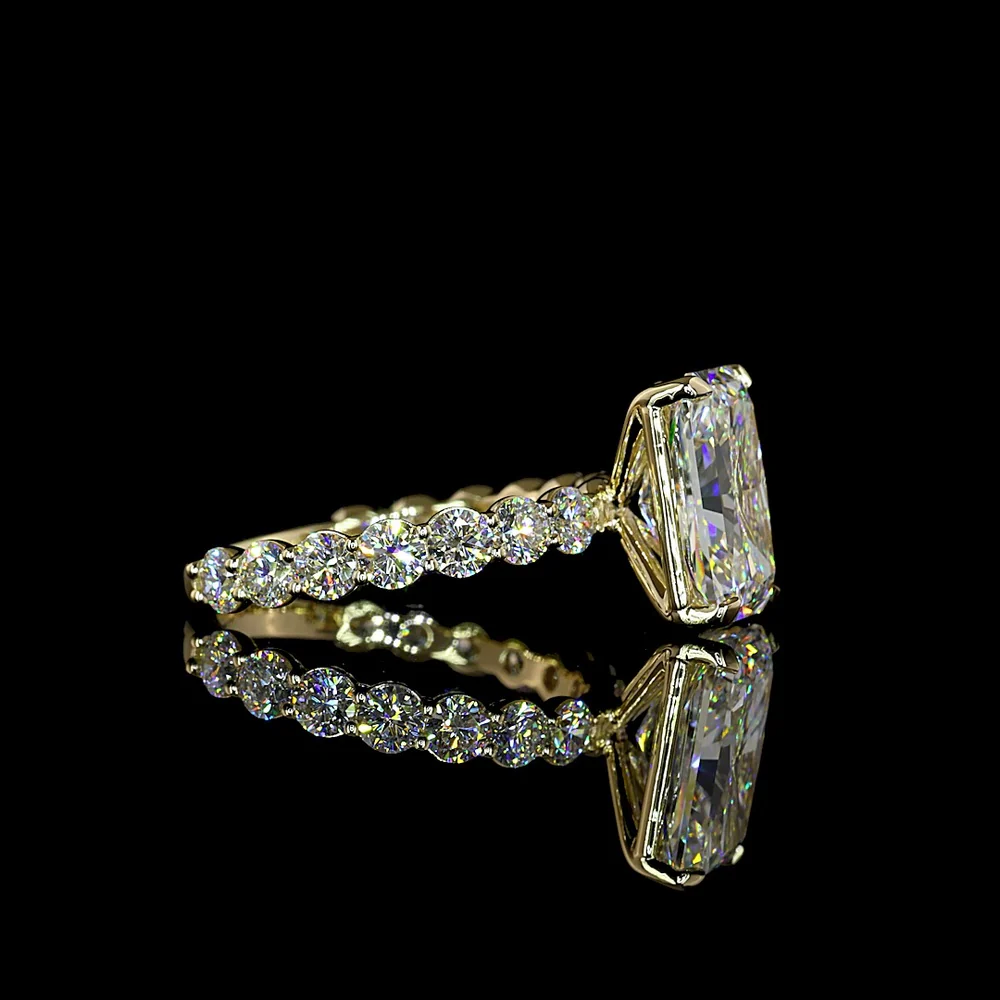 14K Yellow Gold Radiant Cut Solitaire Ring with Brilliant Round Diamond Accents - 5.43 Carats Total Diamond Weight (Lab Grown, IGI Certified) - Covaloro Fine Jewelry - Image 2