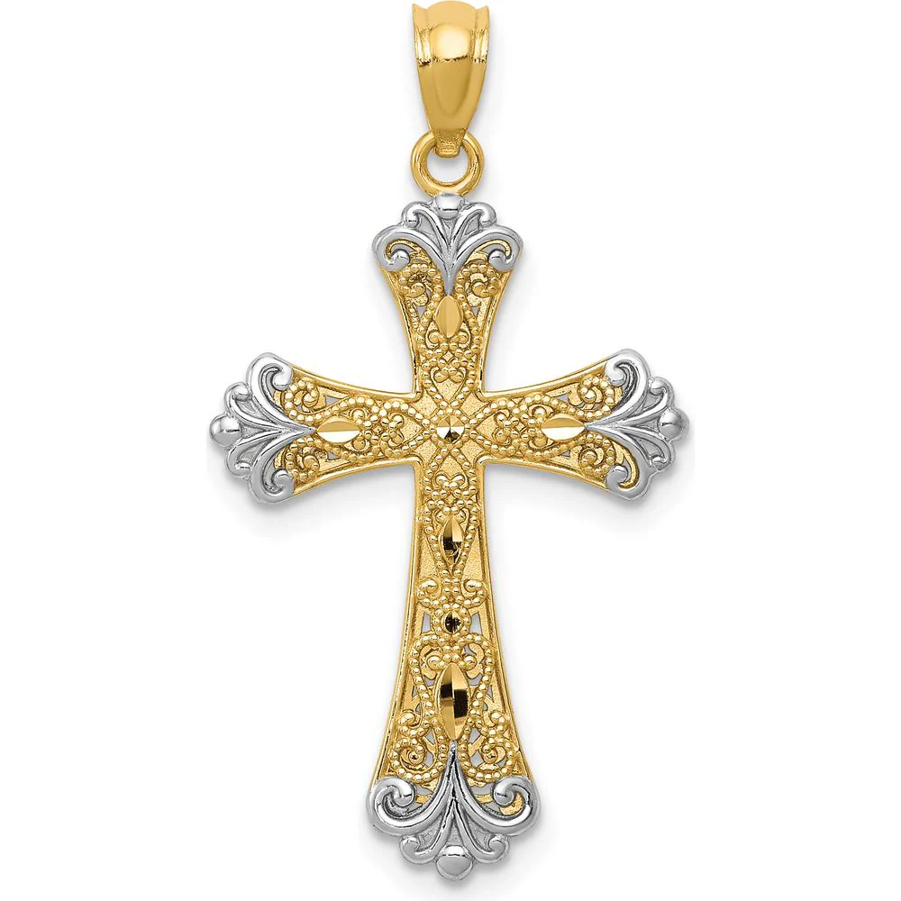 14K Yellow Gold Reversible Cross Pendant with White Rhodium - 27mm by Oro Pregiato