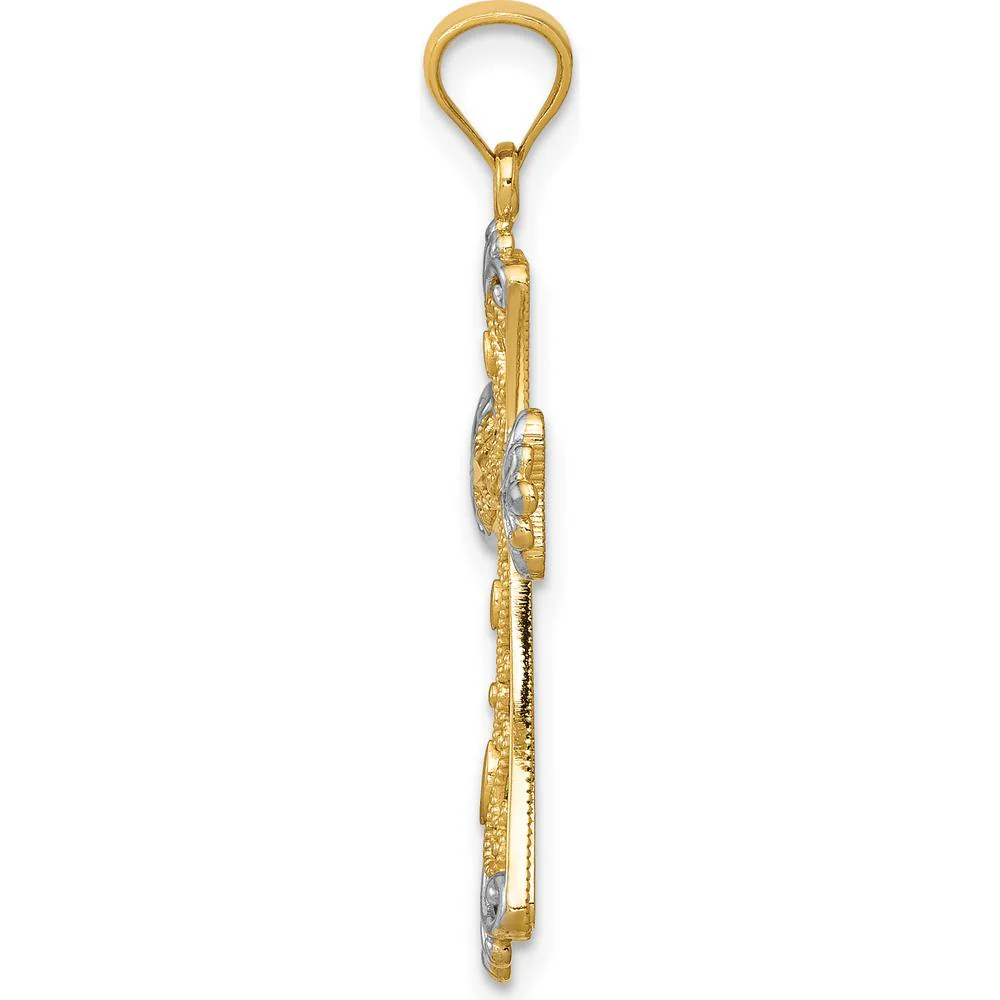 14K Yellow Gold Reversible Cross Pendant with White Rhodium - 27mm by Oro Pregiato - Image 2