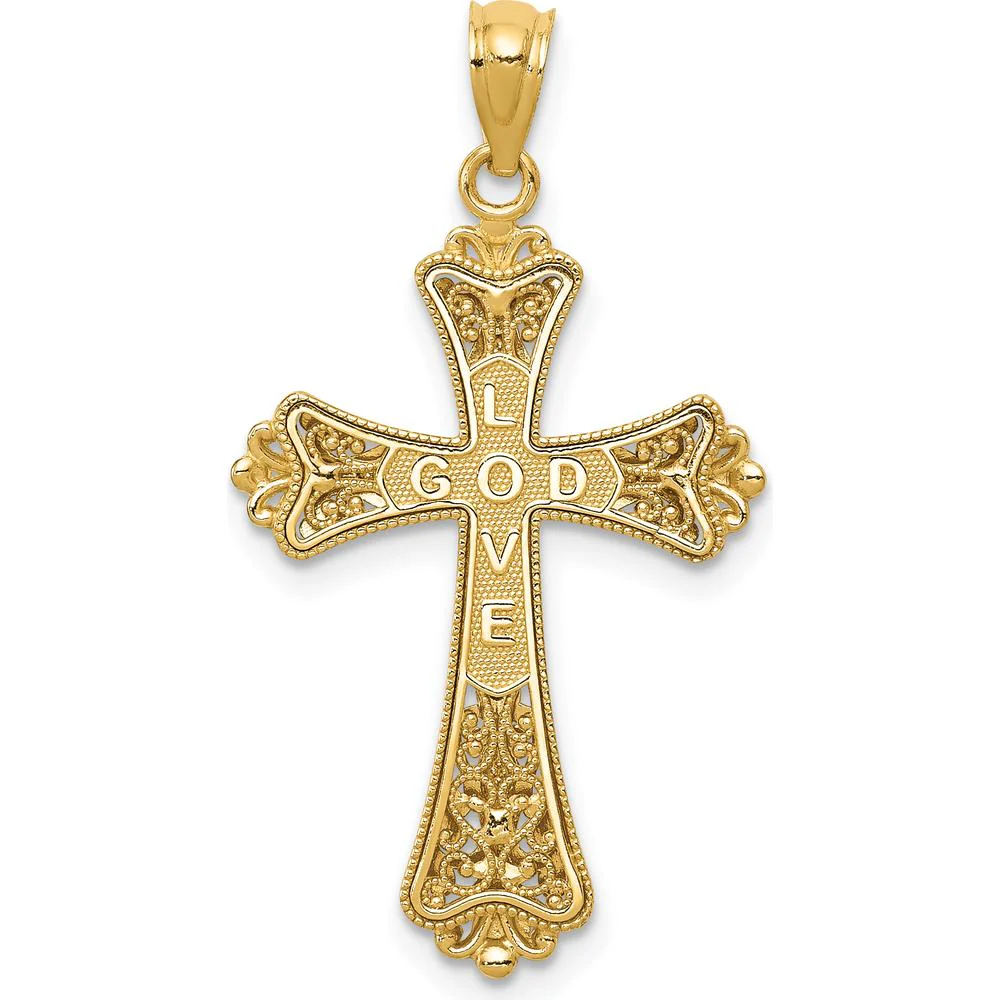 14K Yellow Gold Reversible Cross Pendant with White Rhodium - 27mm by Oro Pregiato - Image 4