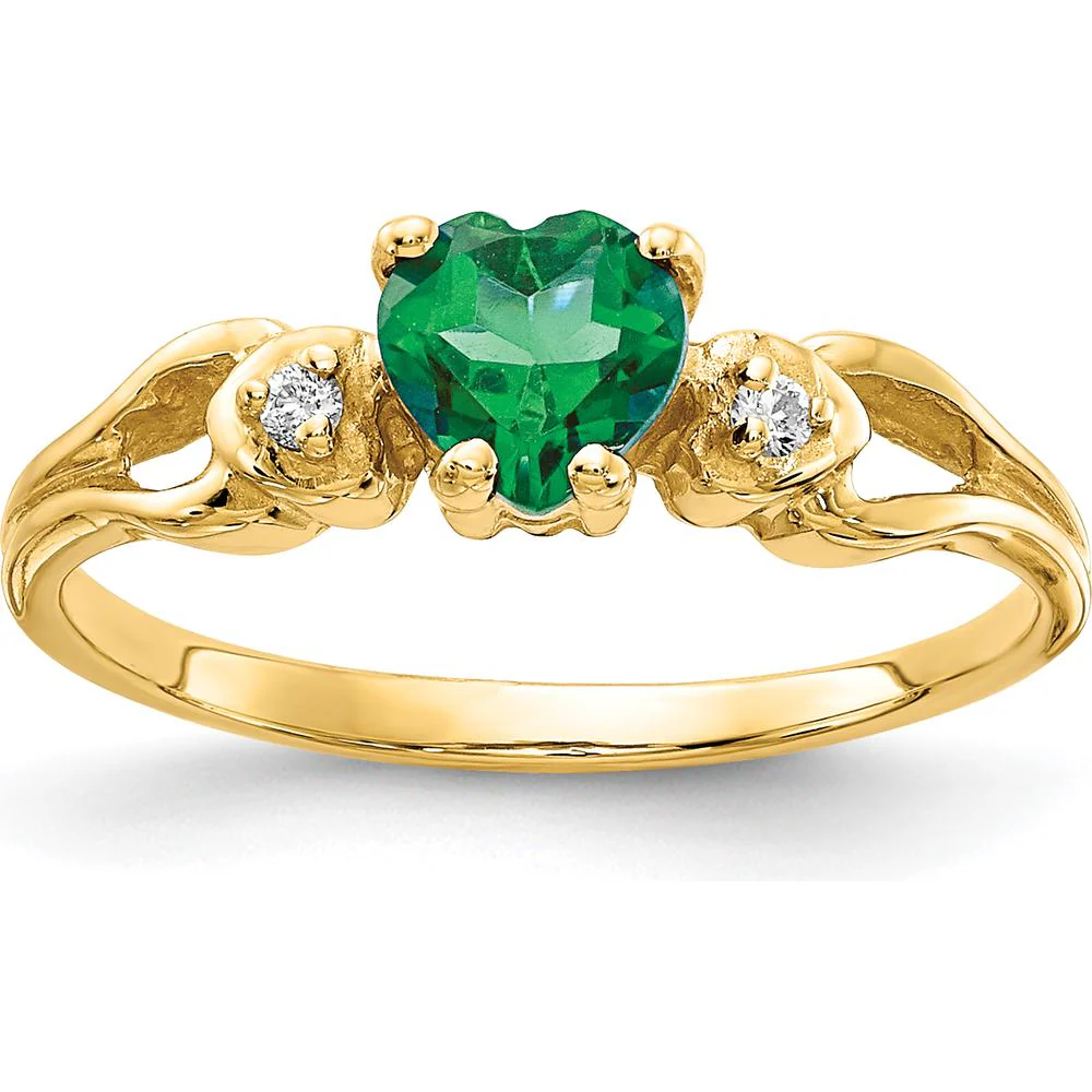 14K Yellow Gold Ring with 0.43 Carat Heart-Shaped Emerald and 0.02 Carat Total Round Diamond Accents - Size 6 by Monteluci Fine Jewelry