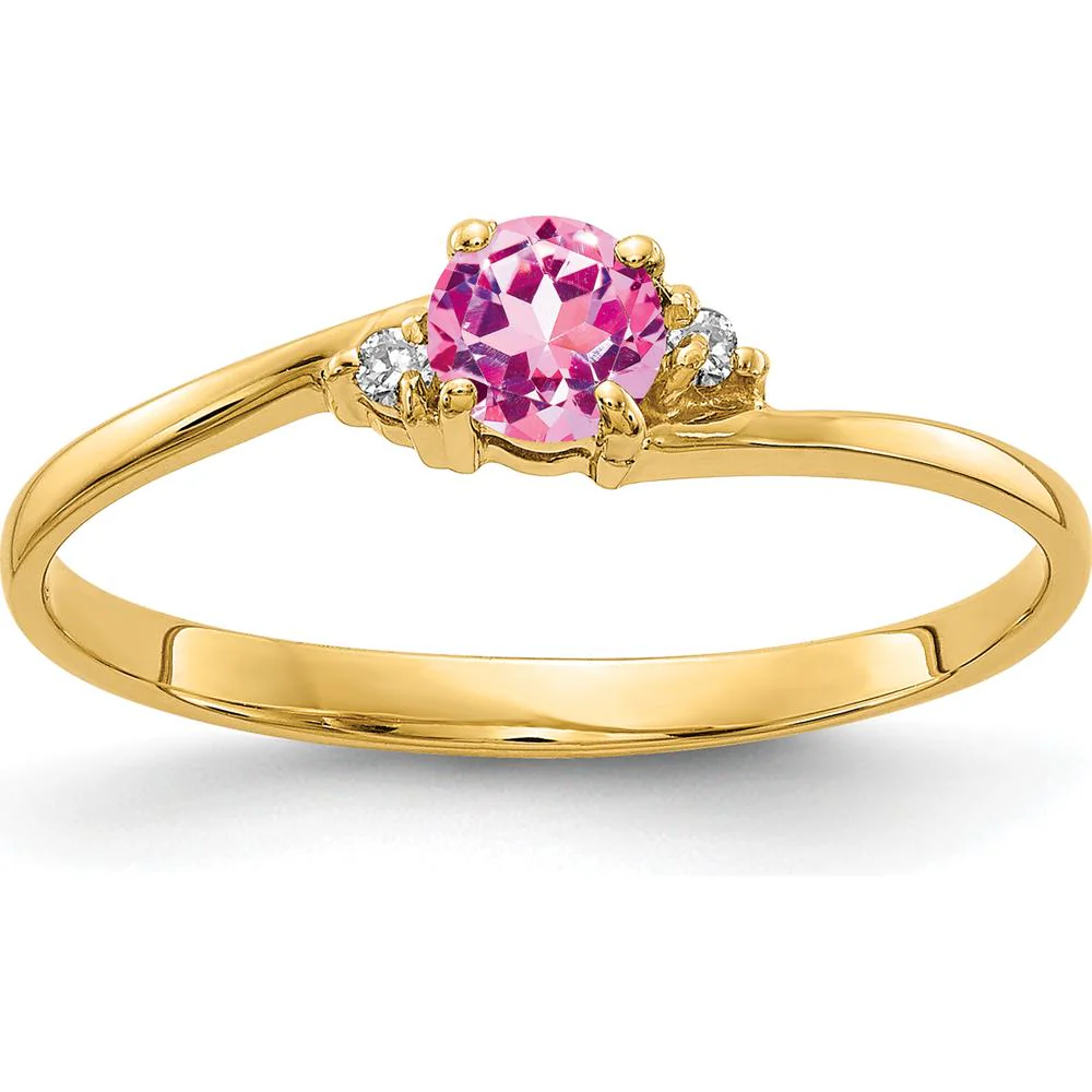 14K Yellow Gold Ring with 4mm Pink Sapphire and Round Diamonds - 0.36 Carat Pink Sapphire Weight, 0.016 Carat Total Diamond Weight - Size 6 by Monteluci Fine Jewelry