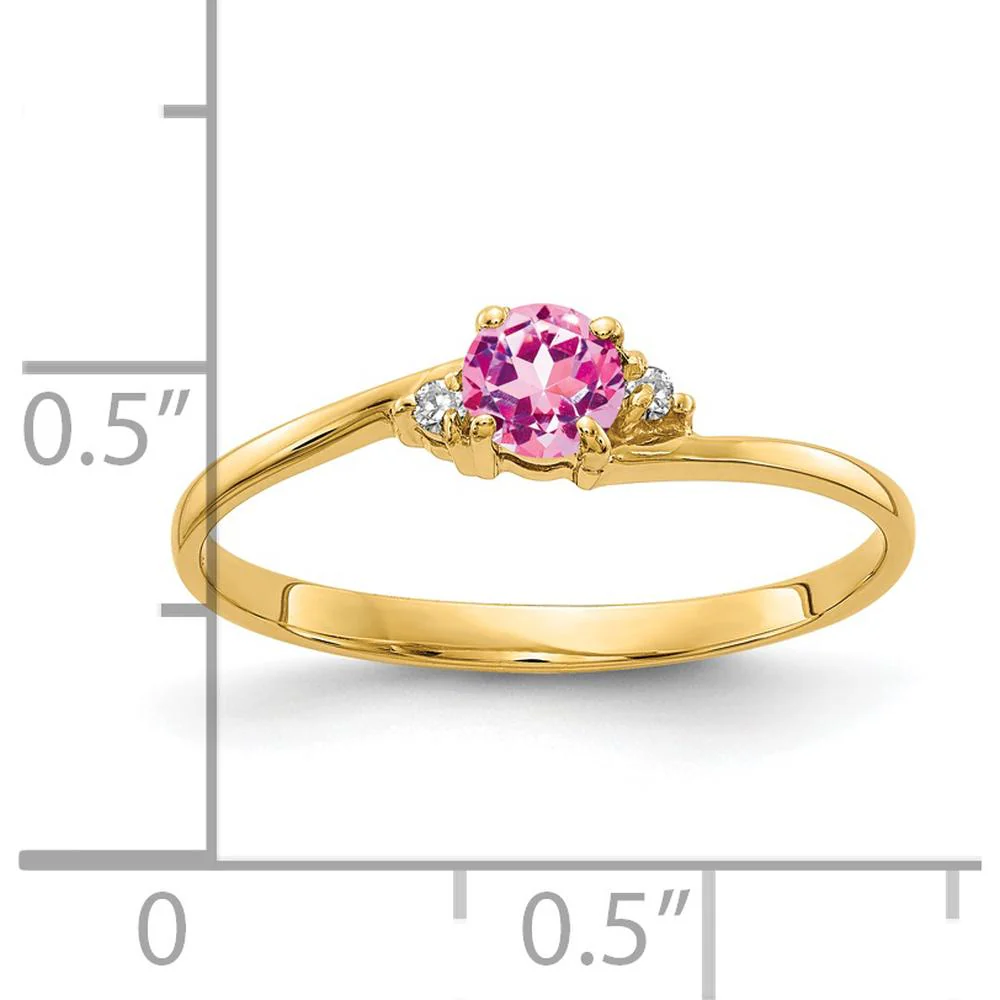 14K Yellow Gold Ring with 4mm Pink Sapphire and Round Diamonds - 0.36 Carat Pink Sapphire Weight, 0.016 Carat Total Diamond Weight - Size 6 by Monteluci Fine Jewelry - Image 2