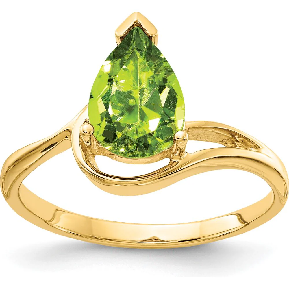 14K Yellow Gold Ring with 9x6mm Pear-Cut Natural Peridot - 1.55 Carat Total Gem Weight - Size 6 by Monteluci Fine Jewelry
