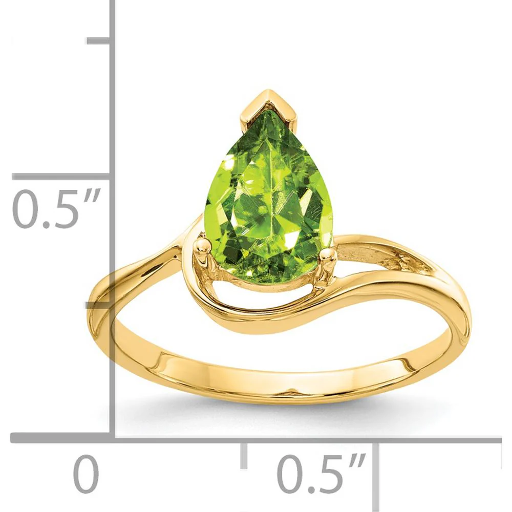 14K Yellow Gold Ring with 9x6mm Pear-Cut Natural Peridot - 1.55 Carat Total Gem Weight - Size 6 by Monteluci Fine Jewelry - Image 2