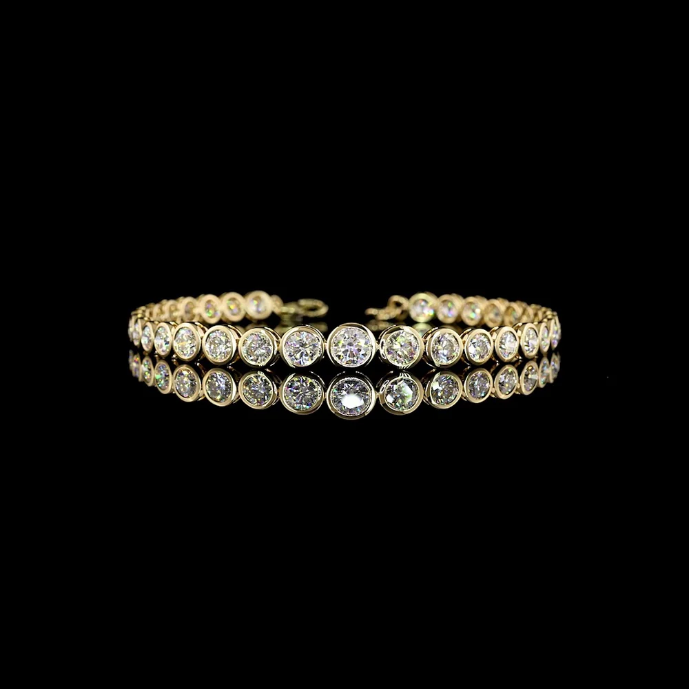 14K Yellow Gold Riviera Bracelet with Bezel Set Graduated Round Lab Diamonds - 6.64 Carats Total Diamond Weight - Covaloro Fine Jewelry