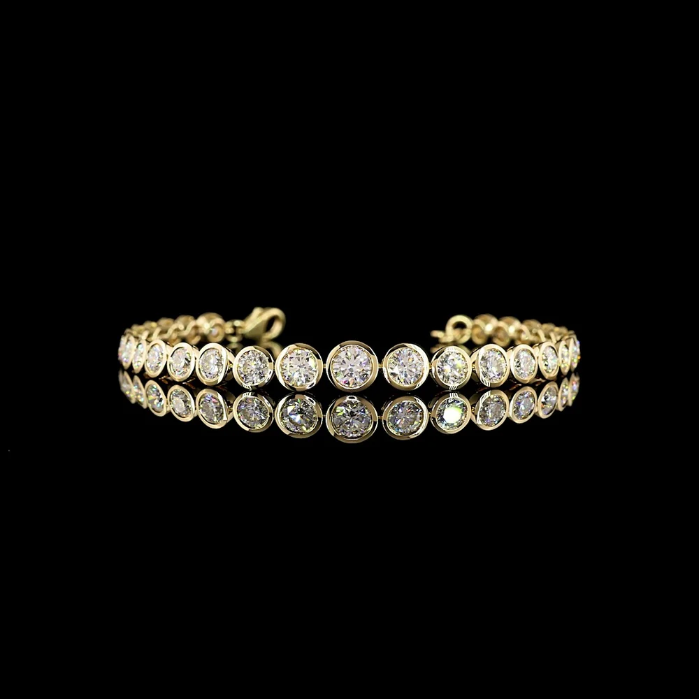 14K Yellow Gold Riviera Bracelet with Bezel Set Round Lab Diamonds - 6.19 Carat Total Weight - Covaloro Fine Jewelry