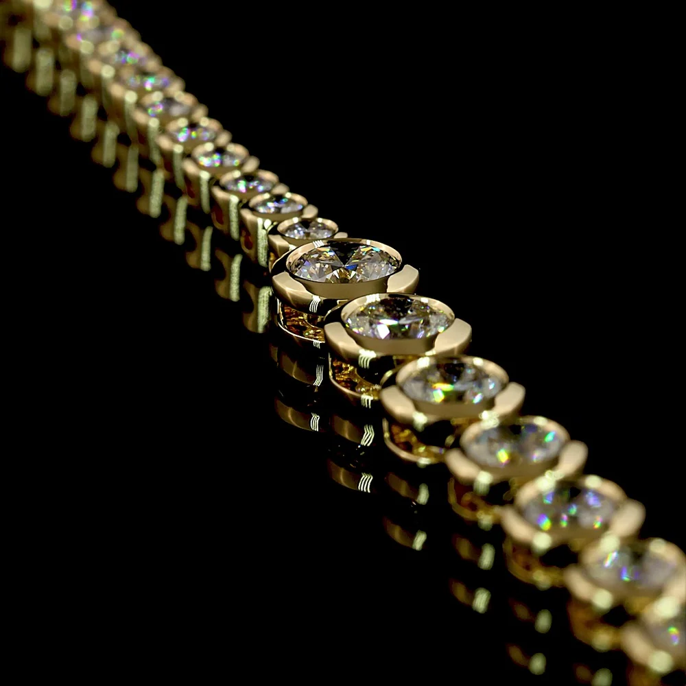 14K Yellow Gold Riviera Necklace with Bezel Set Round Lab Grown Diamonds - 5.32 Carat Total Diamond Weight, E-F Color, VS2 Clarity - Covaloro Fine Jewelry - Image 3