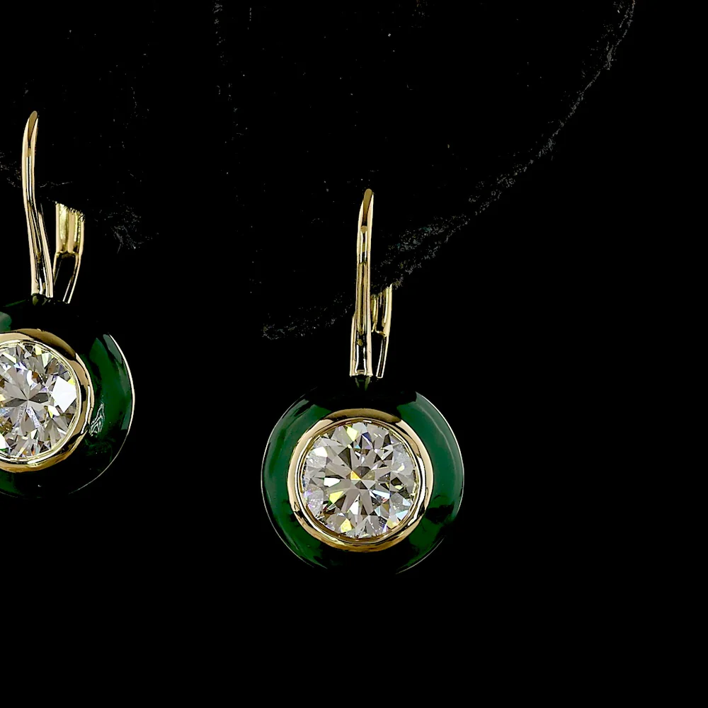 14K Yellow Gold Round Bezel Set Hanging Earrings with Lab-Grown Diamonds - 1.01 Carat Total Weight (E-F Color, VS1 Clarity) - Covaloro Fine Jewelry - Image 2