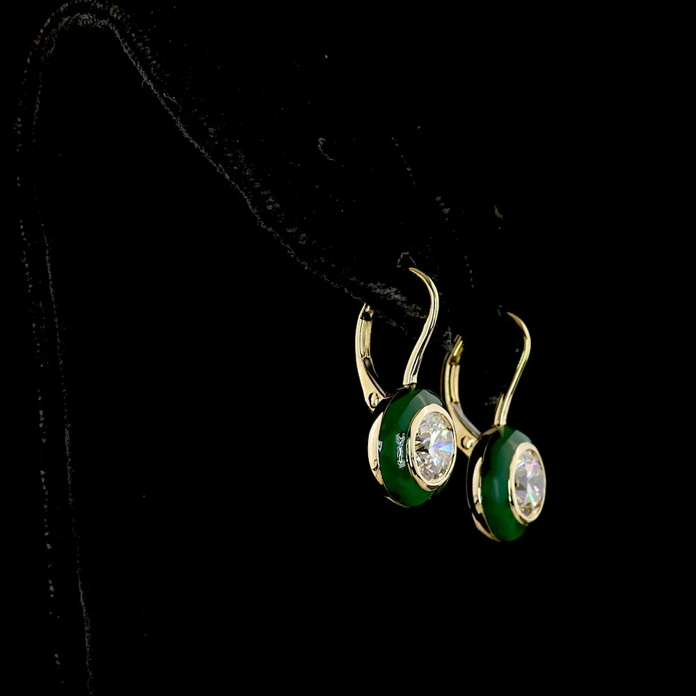 14K Yellow Gold Round Bezel Set Hanging Earrings with Lab-Grown Diamonds - 1.01 Carat Total Weight (E-F Color, VS1 Clarity) - Covaloro Fine Jewelry - Image 3