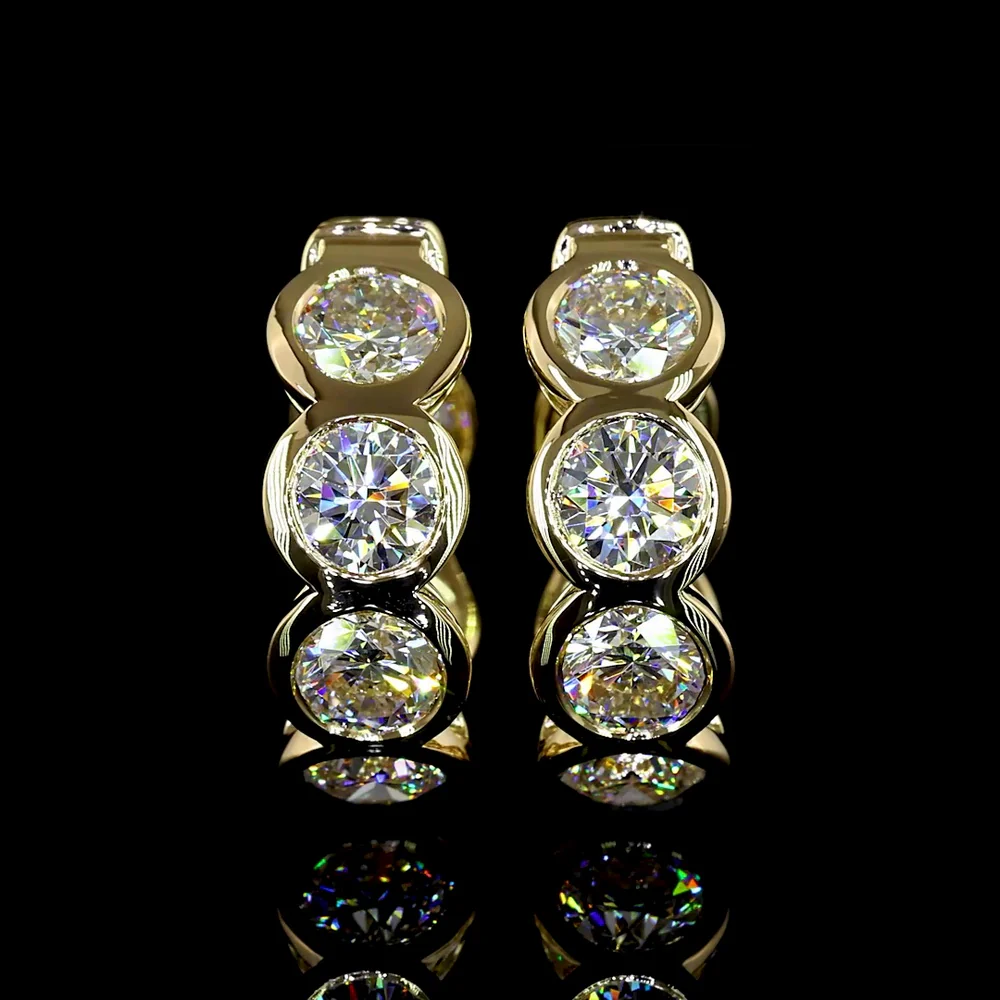 14K Yellow Gold Round Bezel Set Huggie Earrings with 3.46 Carats Total Lab Diamonds (E-F Color) - Covaloro Fine Jewelry