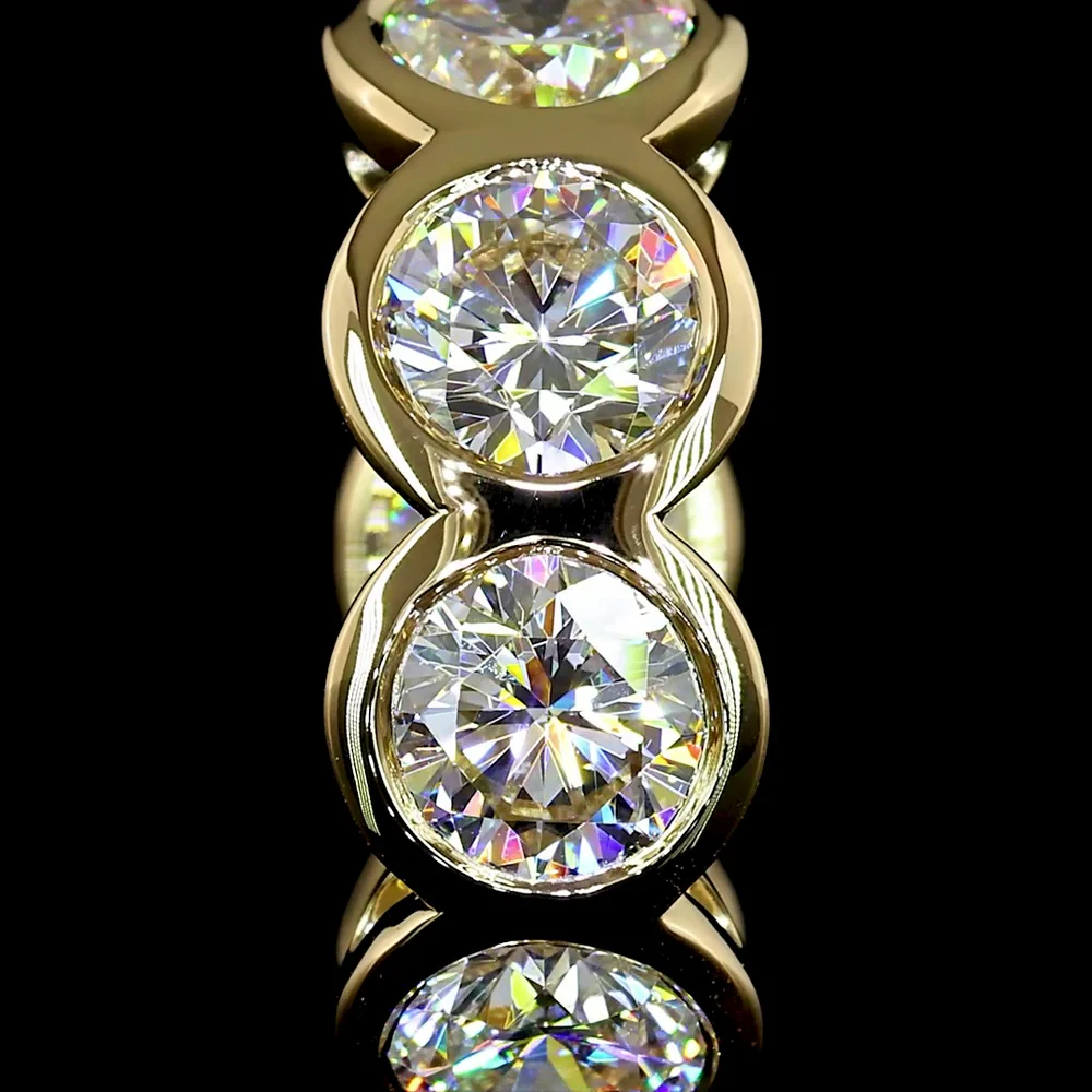 14K Yellow Gold Round Bezel Set Huggie Earrings with 3.46 Carats Total Lab Diamonds (E-F Color) - Covaloro Fine Jewelry - Image 2