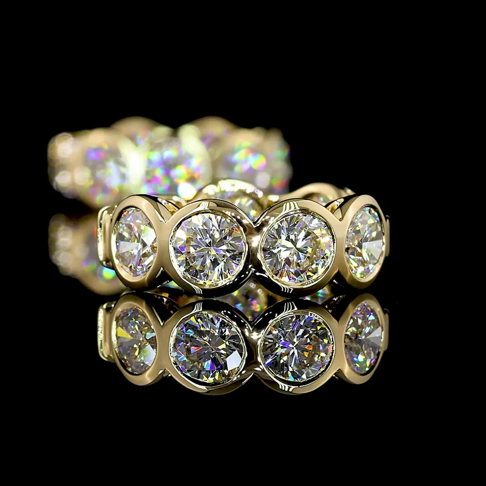 14K Yellow Gold Round Bezel Set Huggie Earrings with 3.46 Carats Total Lab Diamonds (E-F Color) - Covaloro Fine Jewelry - Image 3