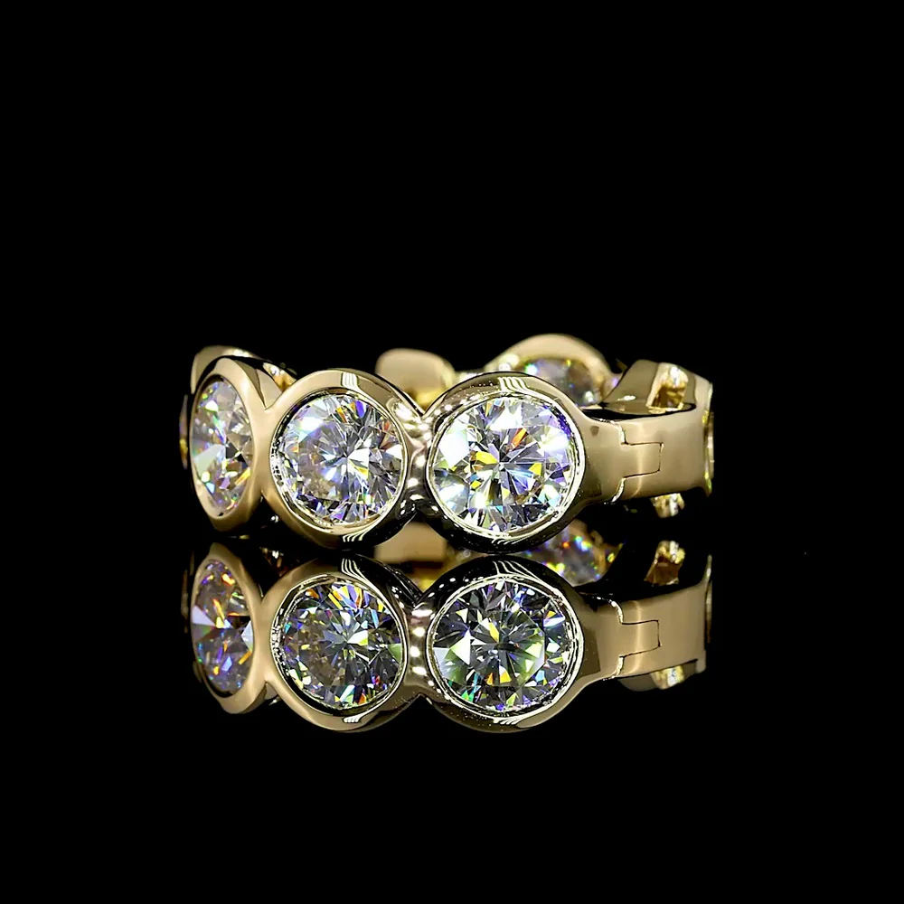 14K Yellow Gold Round Bezel Set Huggie Earrings with 3.46 Carats Total Lab Diamonds (E-F Color) - Covaloro Fine Jewelry - Image 4