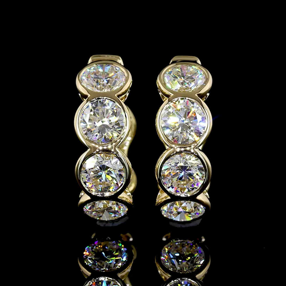 14K Yellow Gold Round Bezel-Set Huggie Earrings with Lab-Grown Brilliant Cut Diamonds - 3.54 Carats Total Diamond Weight - Covaloro Fine Jewelry