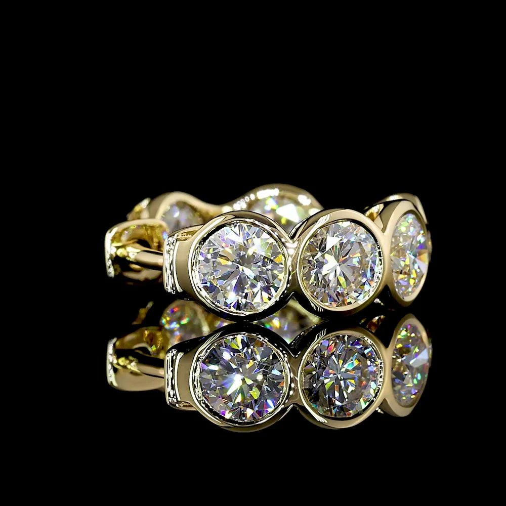 14K Yellow Gold Round Bezel-Set Huggie Earrings with Lab-Grown Brilliant Cut Diamonds - 3.54 Carats Total Diamond Weight - Covaloro Fine Jewelry - Image 3