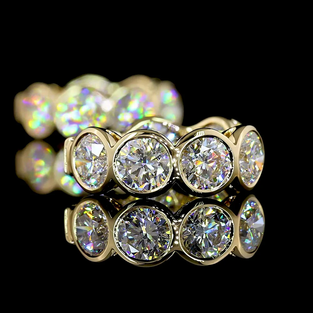 14K Yellow Gold Round Bezel-Set Huggie Earrings with Lab-Grown Brilliant Cut Diamonds - 3.54 Carats Total Diamond Weight - Covaloro Fine Jewelry - Image 4