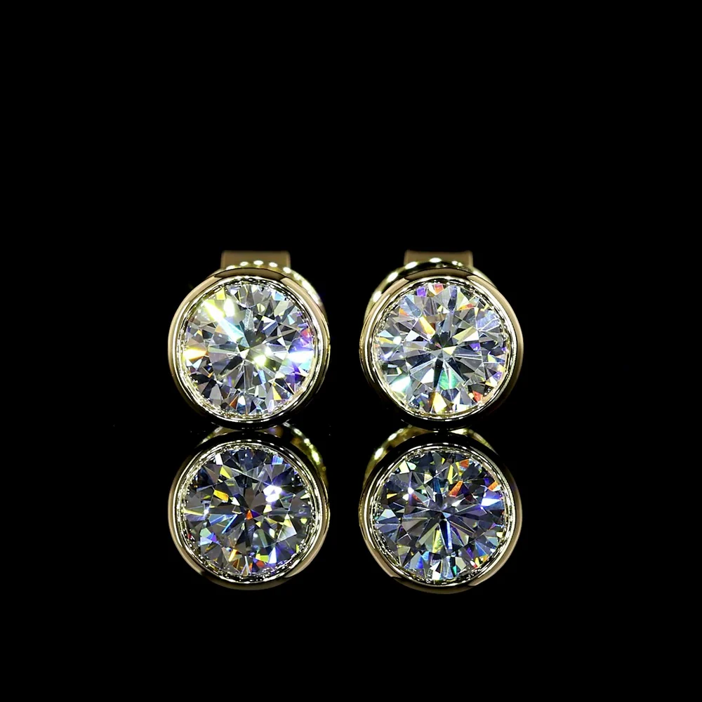 14K Yellow Gold Round Bezel Set Lab Diamond Stud Earrings - 1.02 Carat Total Weight (E-F Color, VS2 Clarity) - Covaloro Fine Jewelry - Image 2