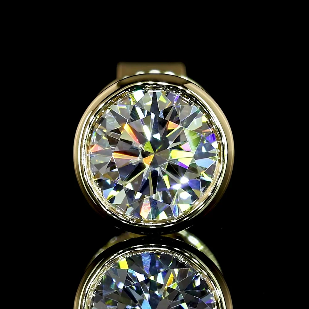14K Yellow Gold Round Bezel Set Lab Diamond Stud Earrings - 1.02 Carat Total Weight (E-F Color, VS2 Clarity) - Covaloro Fine Jewelry - Image 3