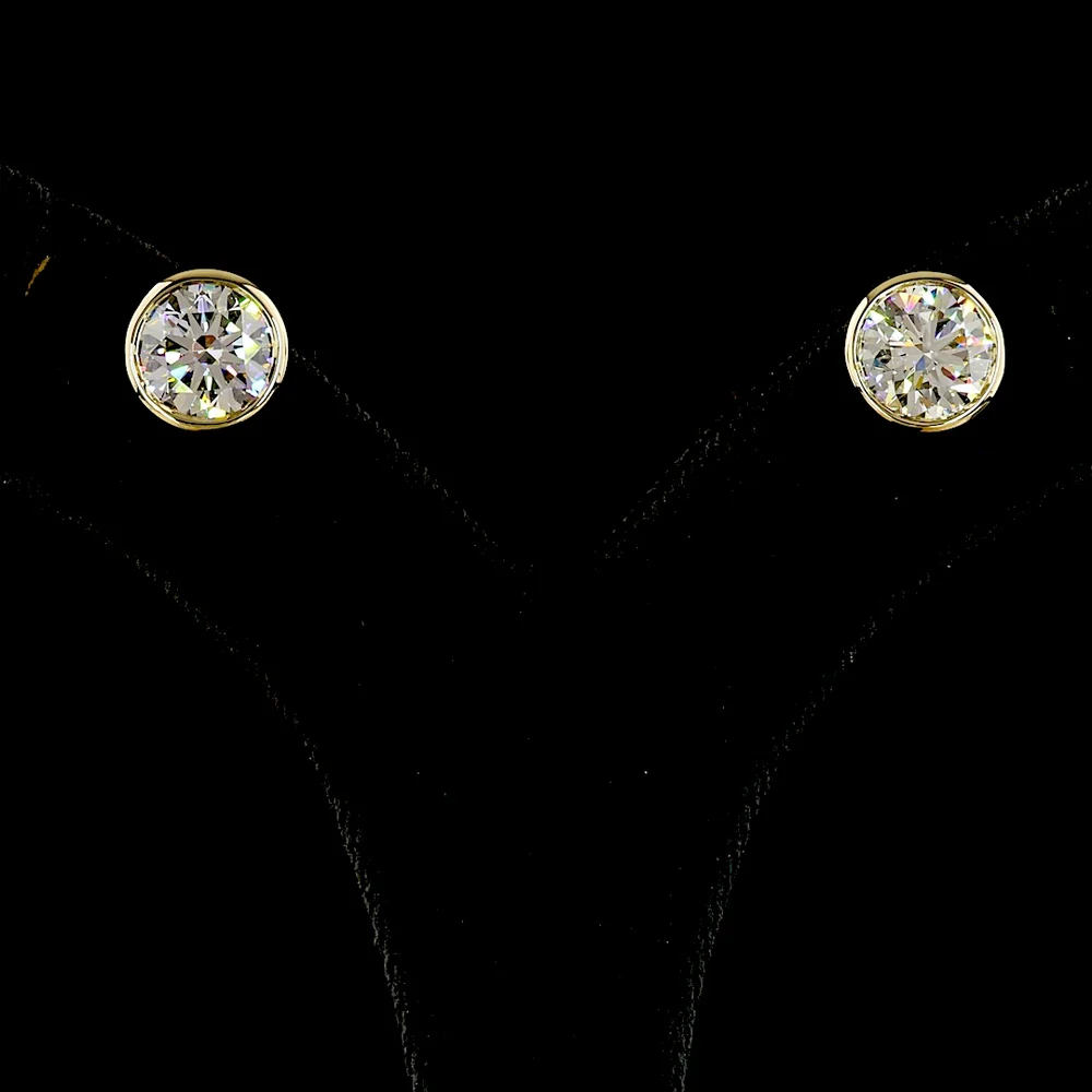 14K Yellow Gold Round Bezel-Set Lab Diamond Stud Earrings - 5.08 Carats Total Weight, E-F VS1 Brilliant Cut - Covaloro Fine Jewelry