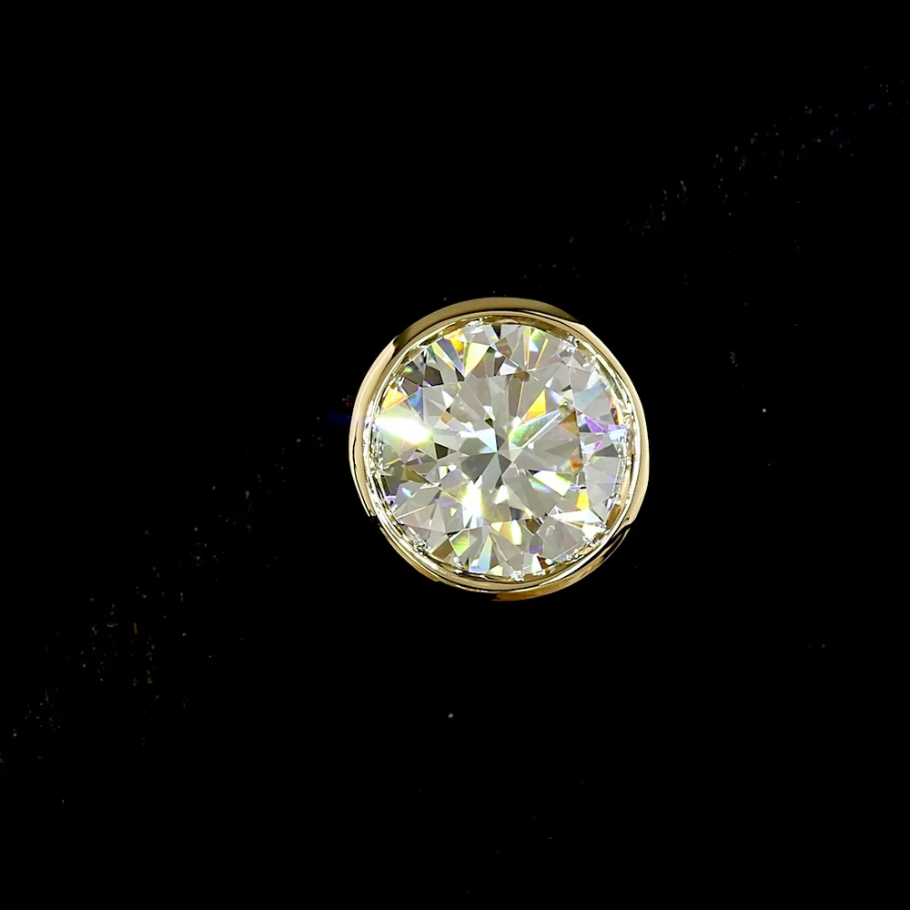 14K Yellow Gold Round Bezel-Set Lab Diamond Stud Earrings - 5.08 Carats Total Weight, E-F VS1 Brilliant Cut - Covaloro Fine Jewelry - Image 2
