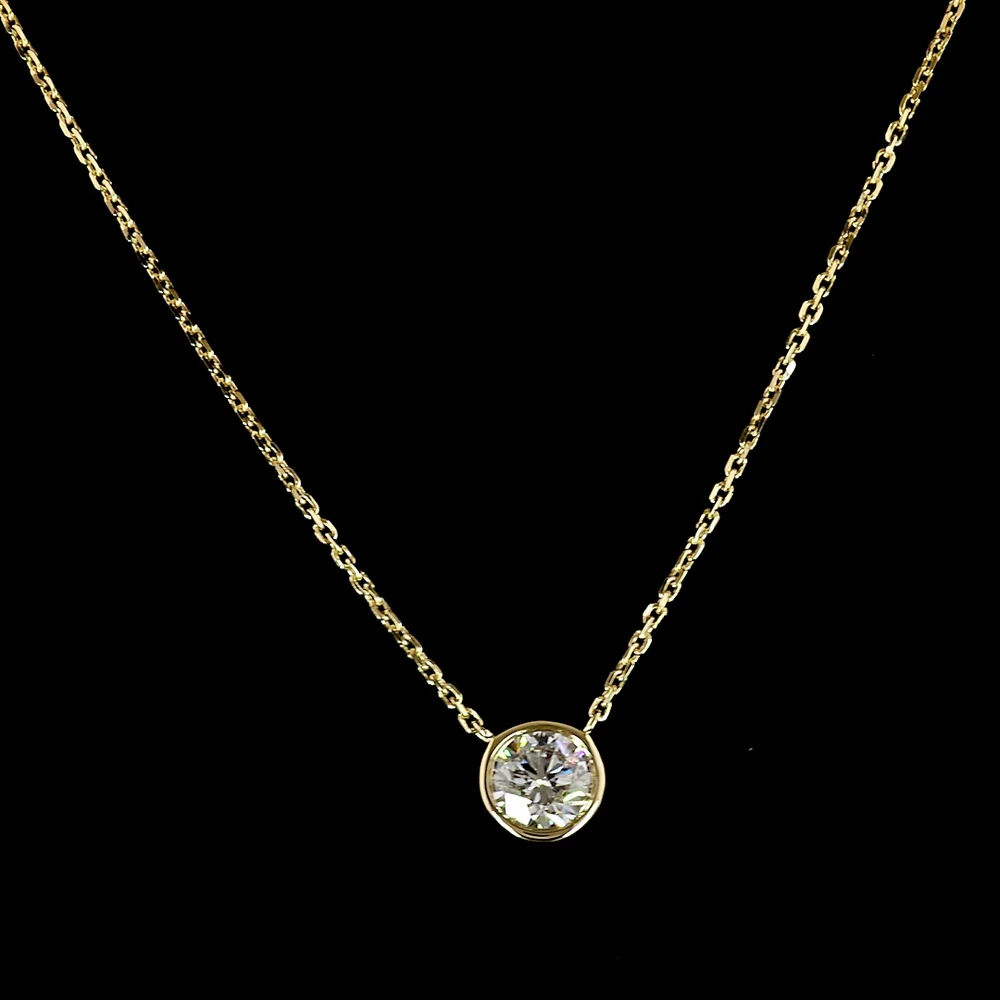 14K Yellow Gold Round Bezel Set Solitaire Pendant with 0.52 Carat Lab-Grown Brilliant Cut Diamond - E-F Color VS1 Clarity - Covaloro Fine Jewelry