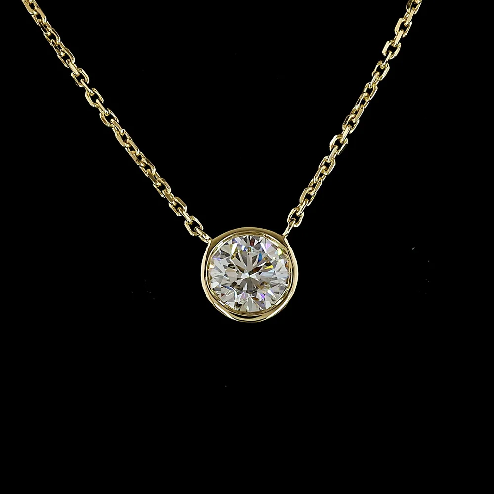 14K Yellow Gold Round Bezel Set Solitaire Pendant with 0.52 Carat Lab-Grown Brilliant Cut Diamond - E-F Color VS1 Clarity - Covaloro Fine Jewelry - Image 2