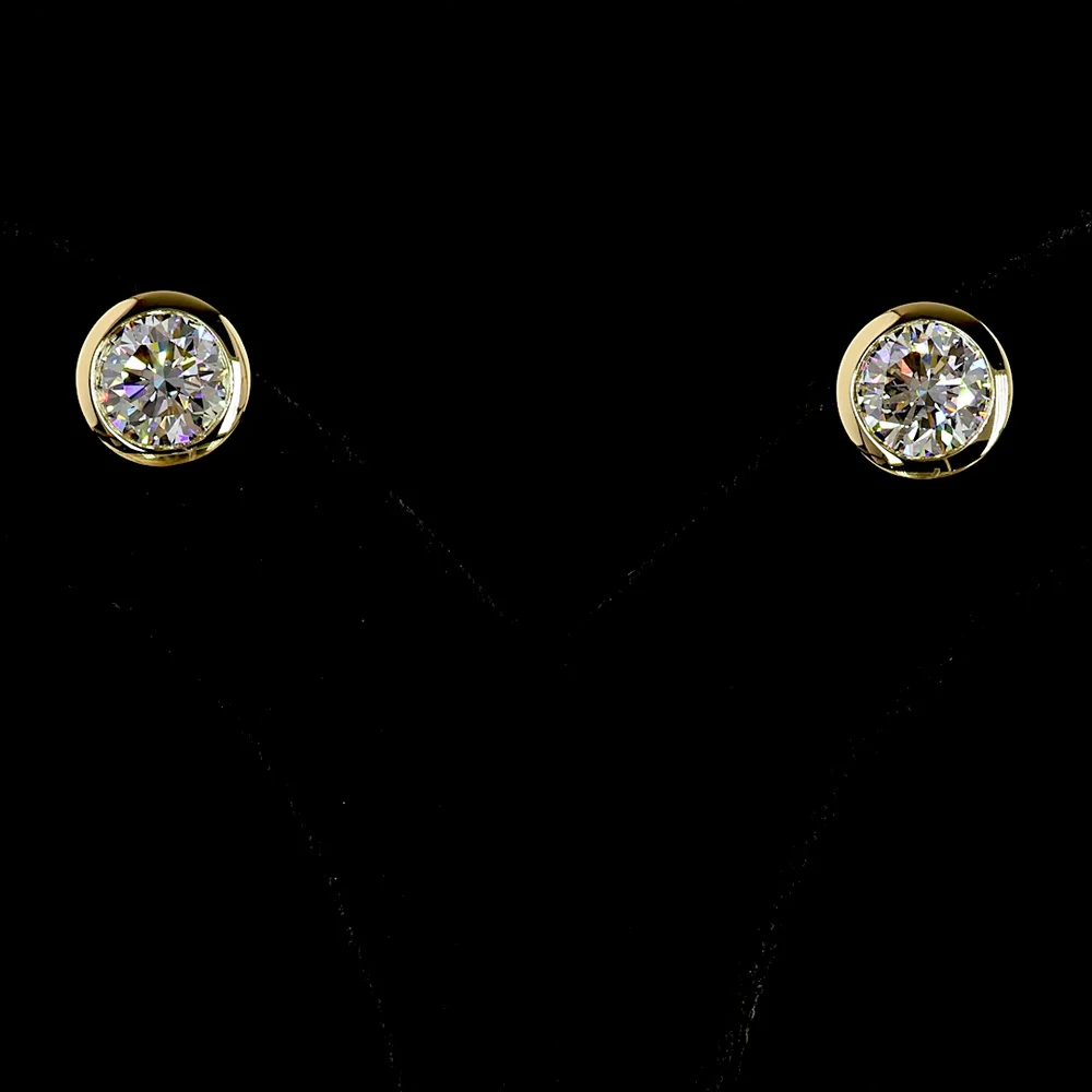 14K Yellow Gold Round Bezel Set Stud Earrings with 3.56 Carats Total Weight Lab Grown Diamonds - D Color IGI Certified - Covaloro Fine Jewelry