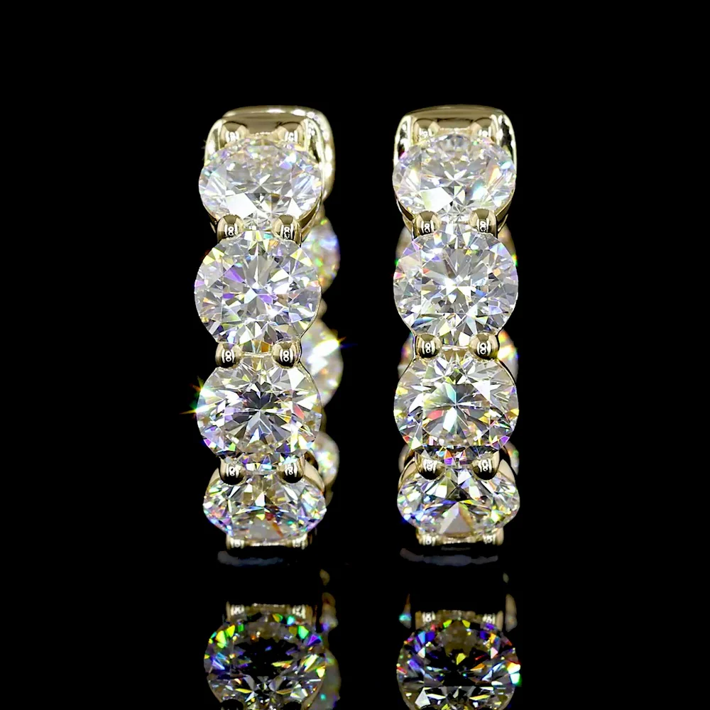 14K Yellow Gold Round Brilliant Cut Huggie Earrings with Lab Diamonds - 3.87 Carats Total Diamond Weight - Covaloro Fine Jewelry