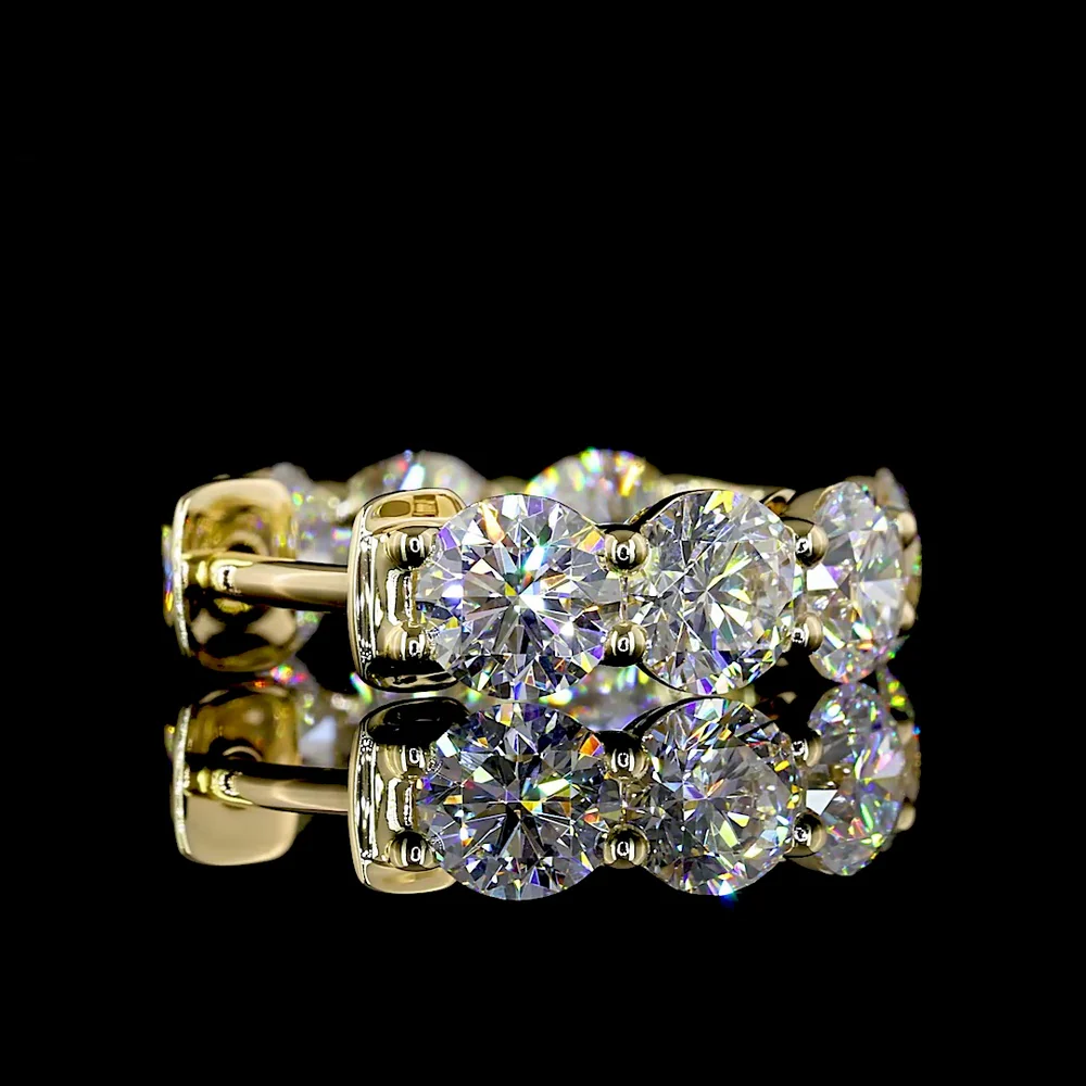 14K Yellow Gold Round Brilliant Cut Huggie Earrings with Lab Diamonds - 3.87 Carats Total Diamond Weight - Covaloro Fine Jewelry - Image 4