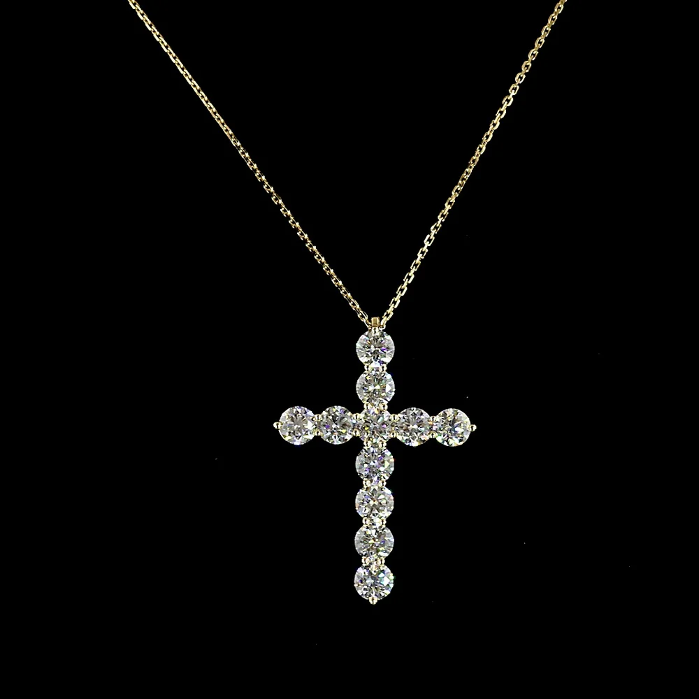 14K Yellow Gold Round Brilliant Cut Lab Diamond Cross Pendant - 2.94 Carat Total Weight with 11 E-F VS1 Stones - Covaloro Fine Jewelry