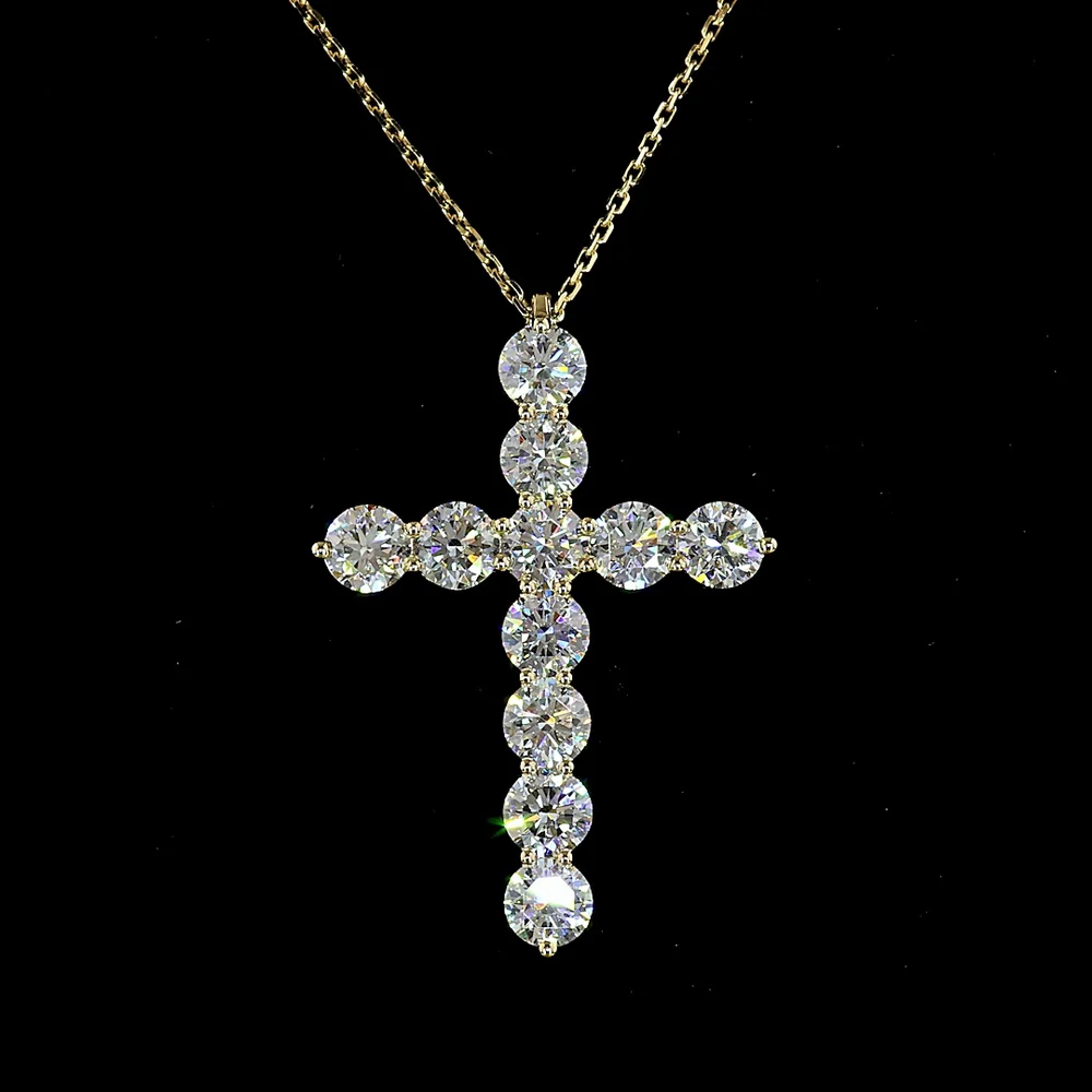 14K Yellow Gold Round Brilliant Cut Lab Diamond Cross Pendant - 2.94 Carat Total Weight with 11 E-F VS1 Stones - Covaloro Fine Jewelry - Image 2