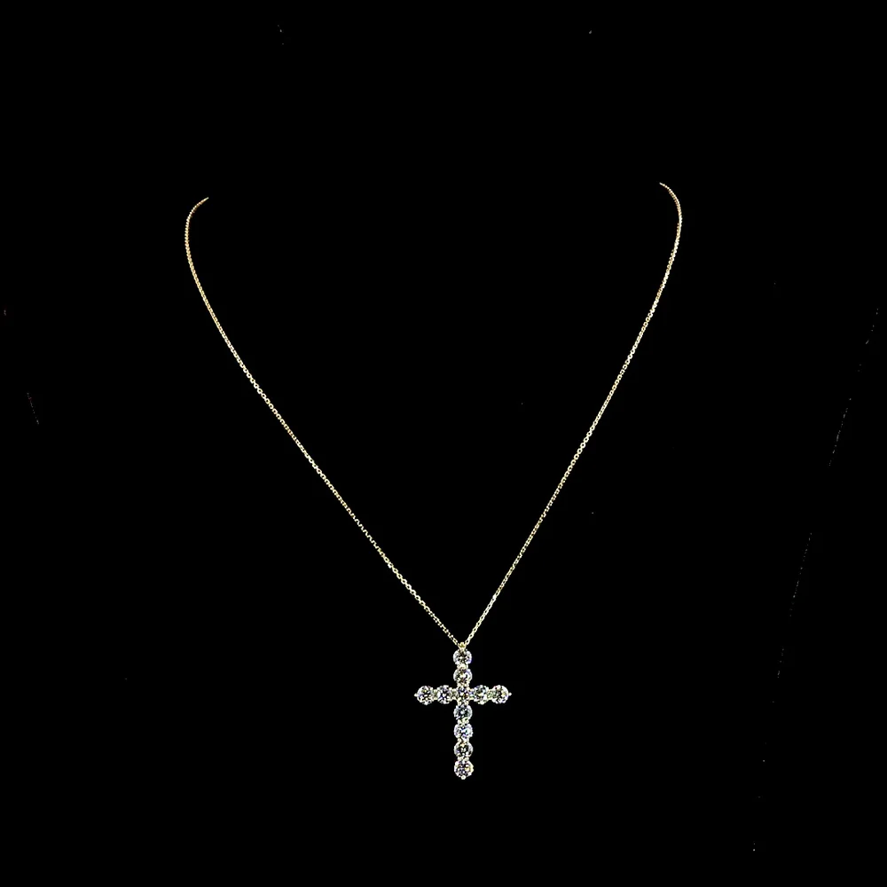 14K Yellow Gold Round Brilliant Cut Lab Diamond Cross Pendant - 2.94 Carat Total Weight with 11 E-F VS1 Stones - Covaloro Fine Jewelry - Image 4