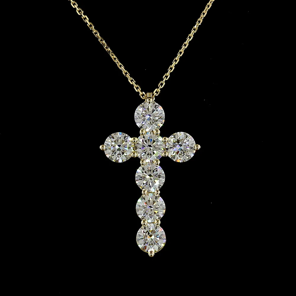 14K Yellow Gold Round Brilliant Cut Lab Diamond Cross Pendant - 3.59 Carat Total Weight, E-F Color VS1 Clarity - Covaloro Fine Jewelry - Image 2