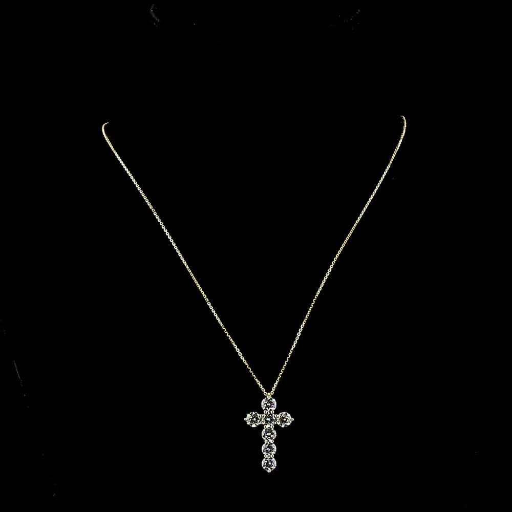14K Yellow Gold Round Brilliant Cut Lab Diamond Cross Pendant - 3.59 Carat Total Weight, E-F Color VS1 Clarity - Covaloro Fine Jewelry - Image 4