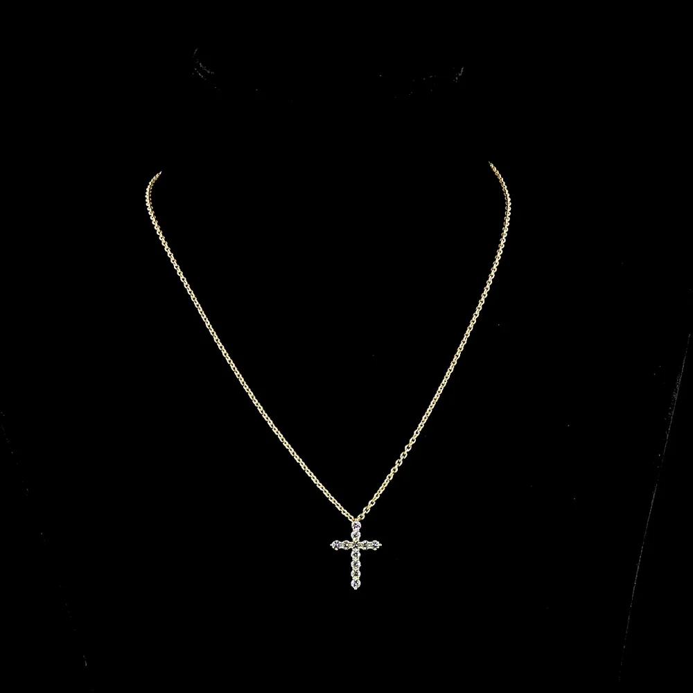 14K Yellow Gold Round Brilliant Cut Lab Diamond Cross Pendant with E-F VS1 Clarity - 0.65 Carat Total Diamond Weight - Covaloro Fine Jewelry