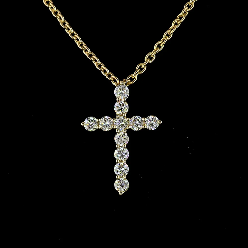 14K Yellow Gold Round Brilliant Cut Lab Diamond Cross Pendant with E-F VS1 Clarity - 0.65 Carat Total Diamond Weight - Covaloro Fine Jewelry - Image 2